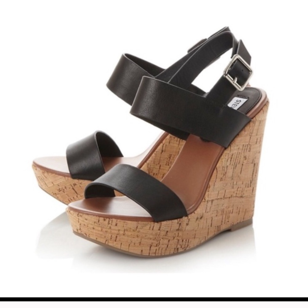 Steve Madden Esme Black Leather Wedge